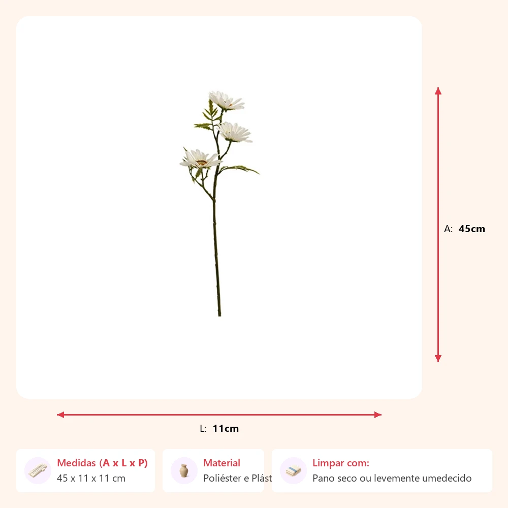 Planta margarida branca 45x11x11cm - Imagem 2