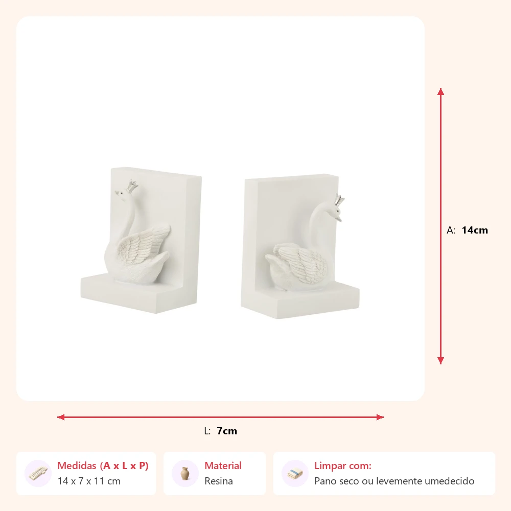 Jogo de porta livros cisne 14x7x11cm - Imagem 2