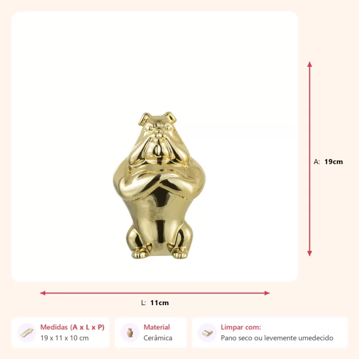 Escultura bulldog dourado 19x11x10cm - Imagem 2