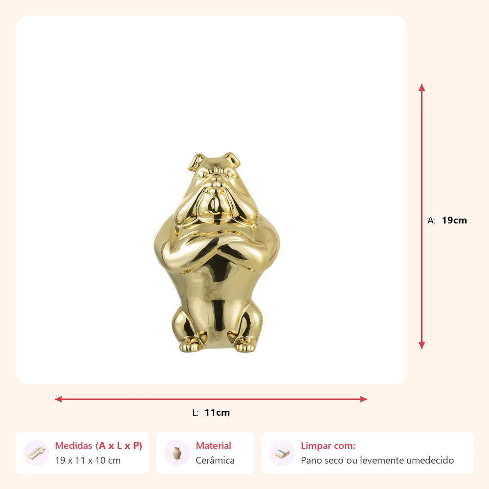 Escultura bulldog dourado 19x11x10cm - Imagem 2