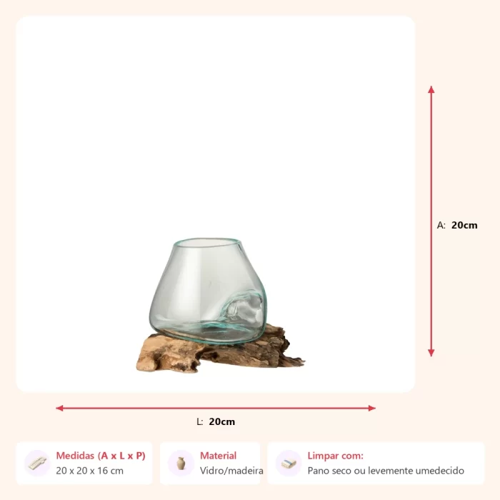 Vaso com base em madeira 20x20x16cm - Imagem 2