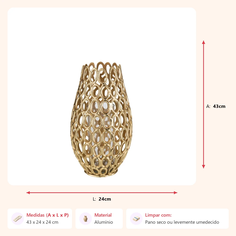 Vaso rings em aluminio 43x24x24cm - Imagem 2