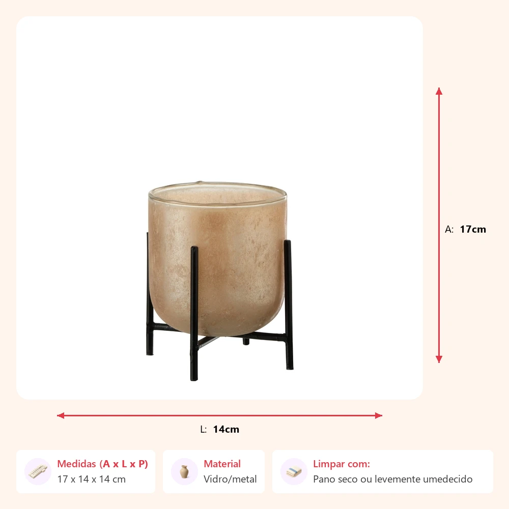 Vaso astor em vidro com suporte 17x14x14cm - Imagem 2