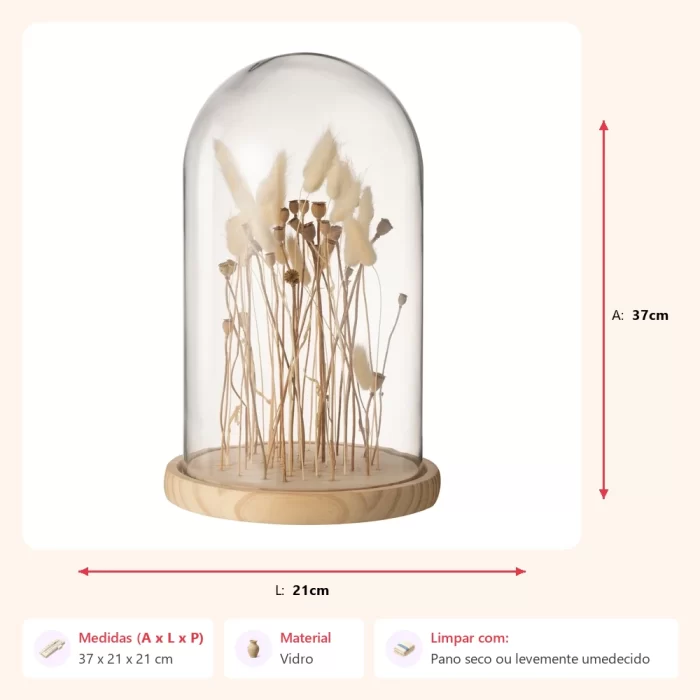 Alternative view of Escultura folhas secas na redoma 37x21x21cm