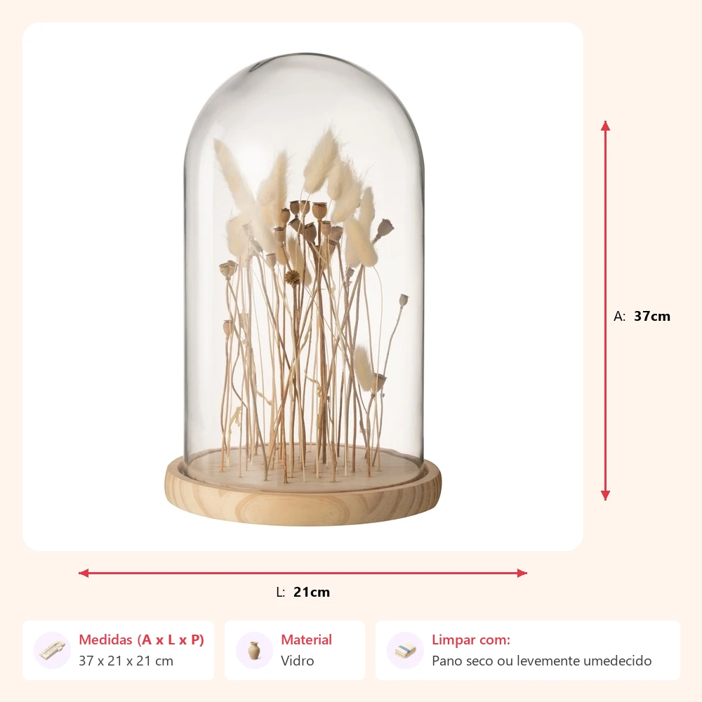 Escultura folhas secas na redoma 37x21x21cm - Imagem 2
