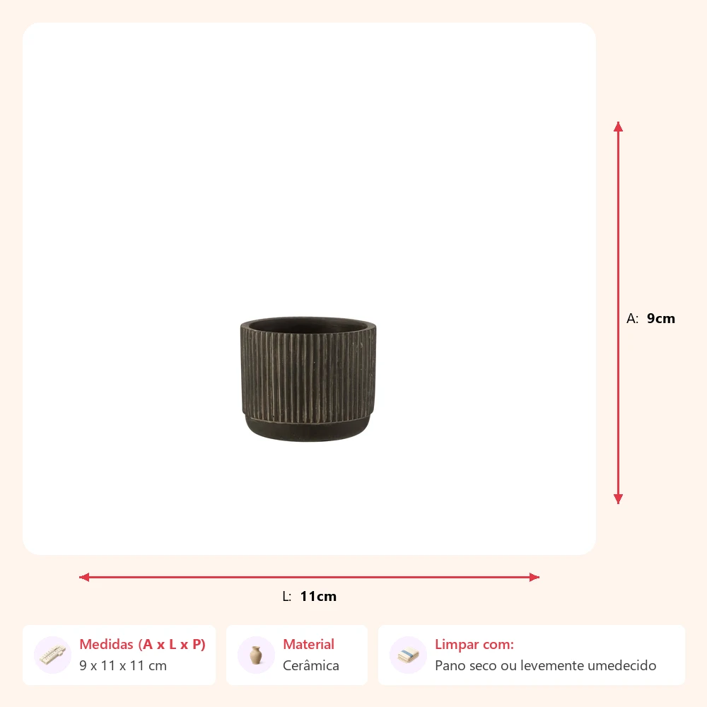 Cachepot line preto 9x11x11cm - Imagem 2