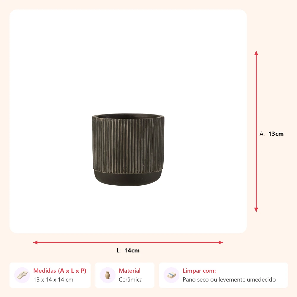 Cachepot line preto 13x14x14cm - Imagem 2