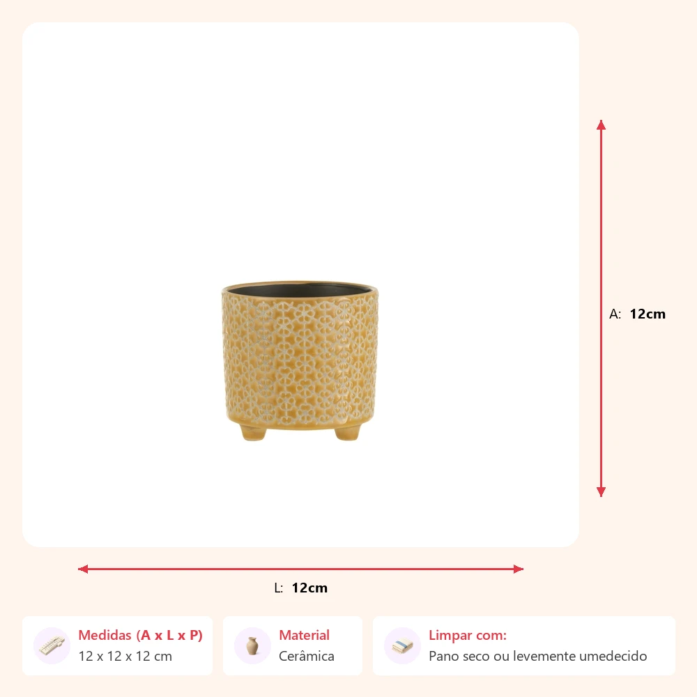 Cachepot flower ocre 12x12x12cm - Imagem 2