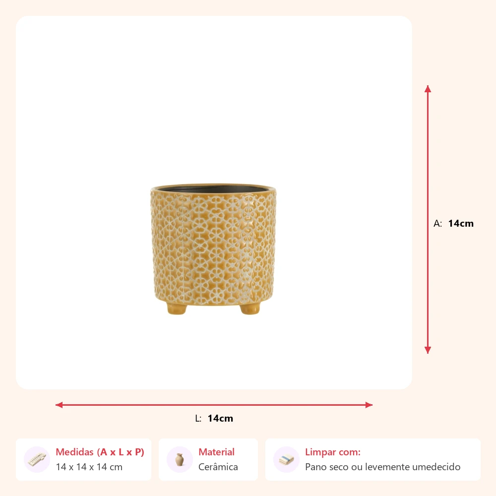 Cachepot flower ocre 14x14x14cm - Imagem 2