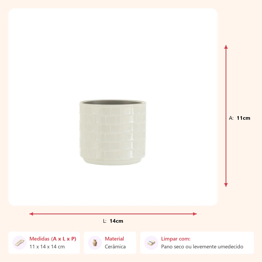 Cachepot azulejo branco 11x14x14cm - Imagem 2
