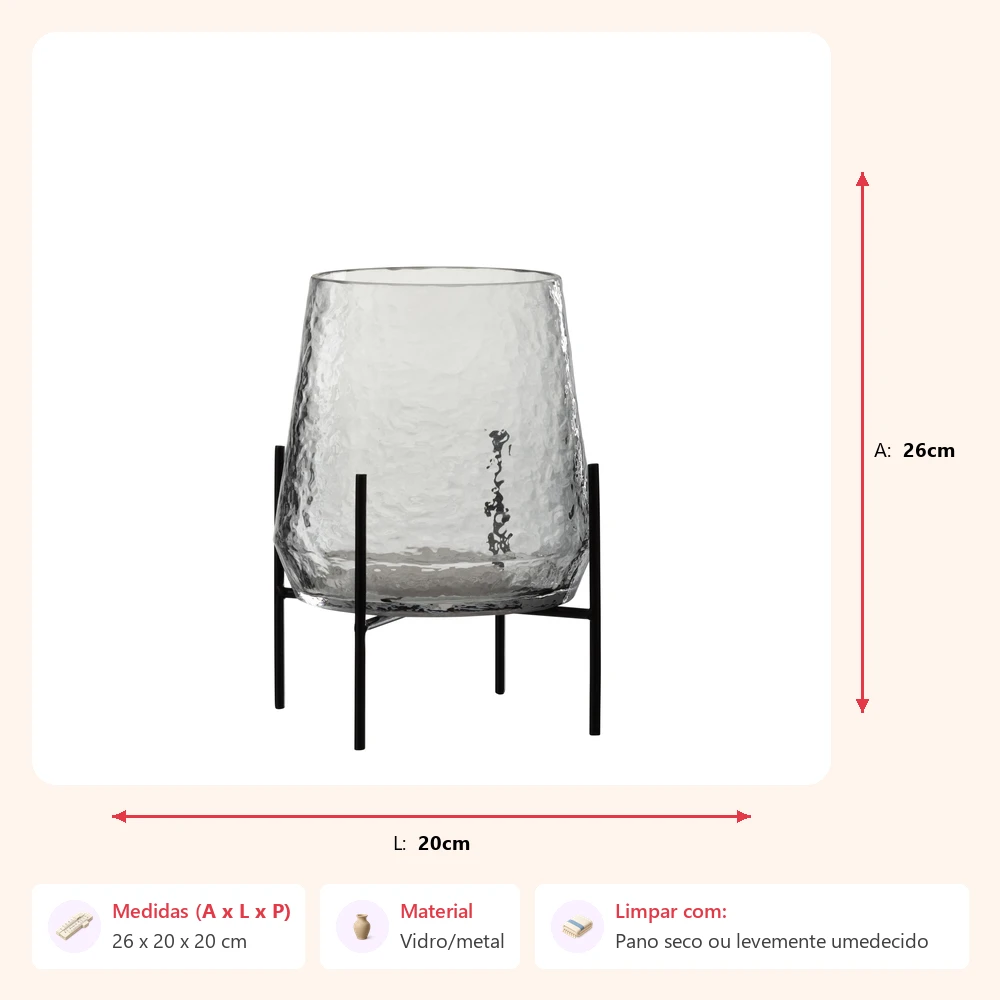 Vaso em vidro maetelado com suporte 26x20x20cm - Imagem 2