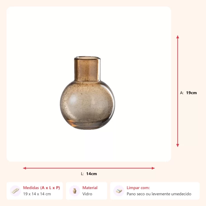 Vaso de vidro âmbar 19x14x14cm - Imagem 2