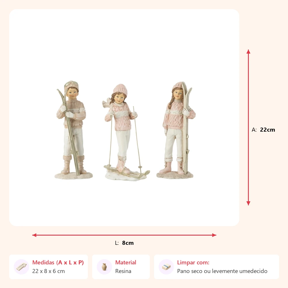 Escultura criancas ski 22x8x6cm - Imagem 2