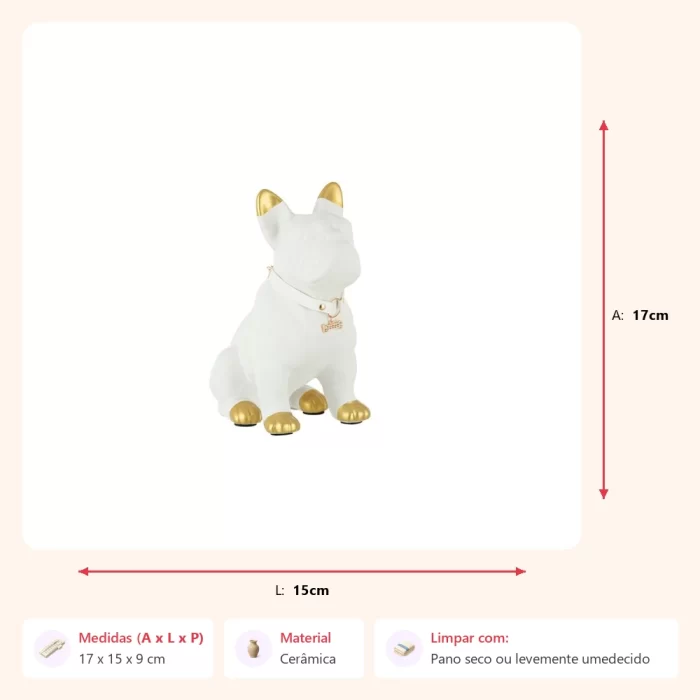 Escultura cachorro branco com coleira 17x15x9cm - Imagem 2