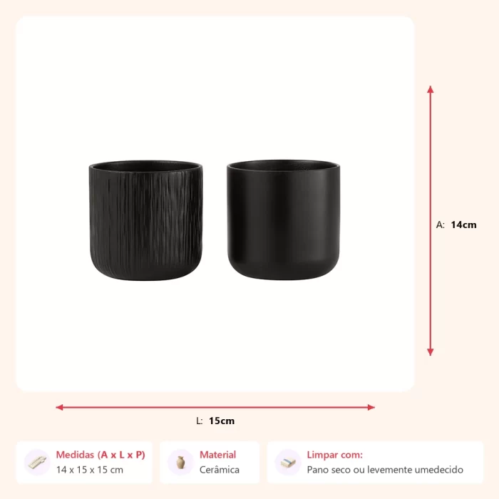 Jogo de 2 cachepot preto 14x15x15cm - Imagem 2