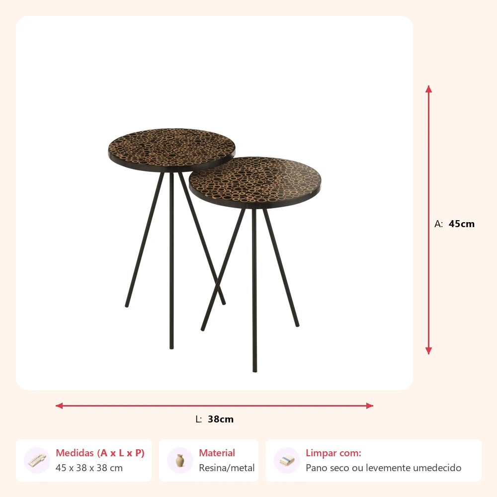 Jogo de 2 mesas laterais rings 38x45 38x52cm - Imagem 2