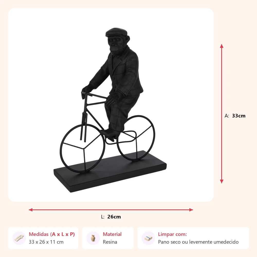 Escultura macaco na bicicleta 33x26x11cm - Imagem 2