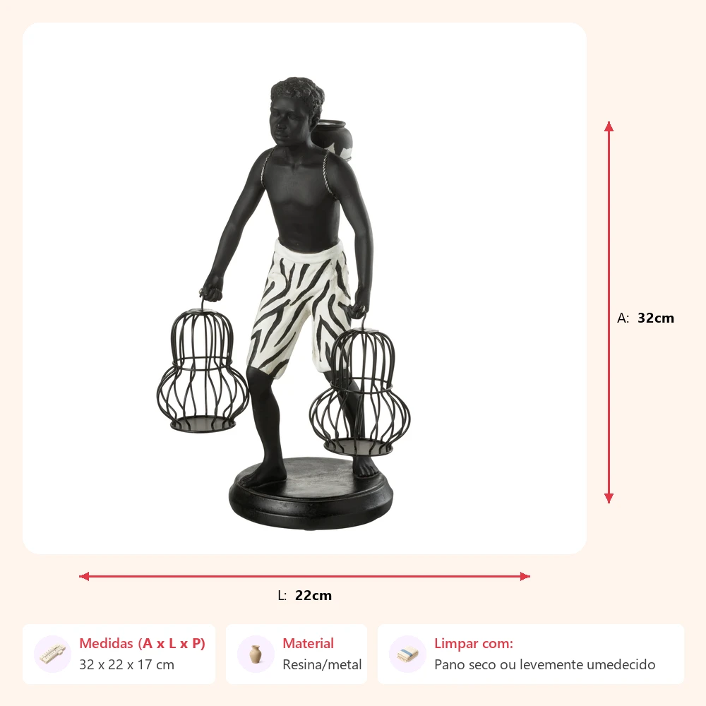 Escultura homem segurando cestas 32x22x17cm - Imagem 2