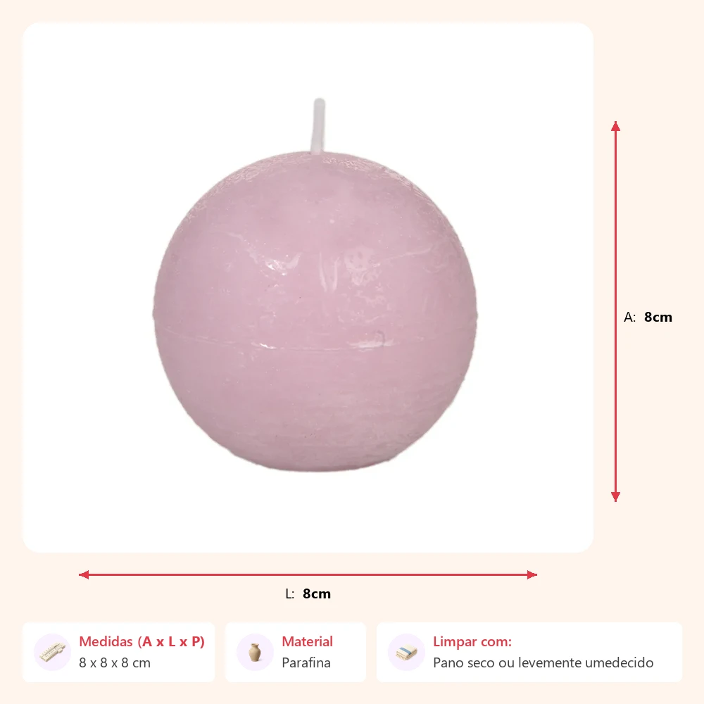 Vela redonda rosa claro - 24h 8x8x8cm - Imagem 2
