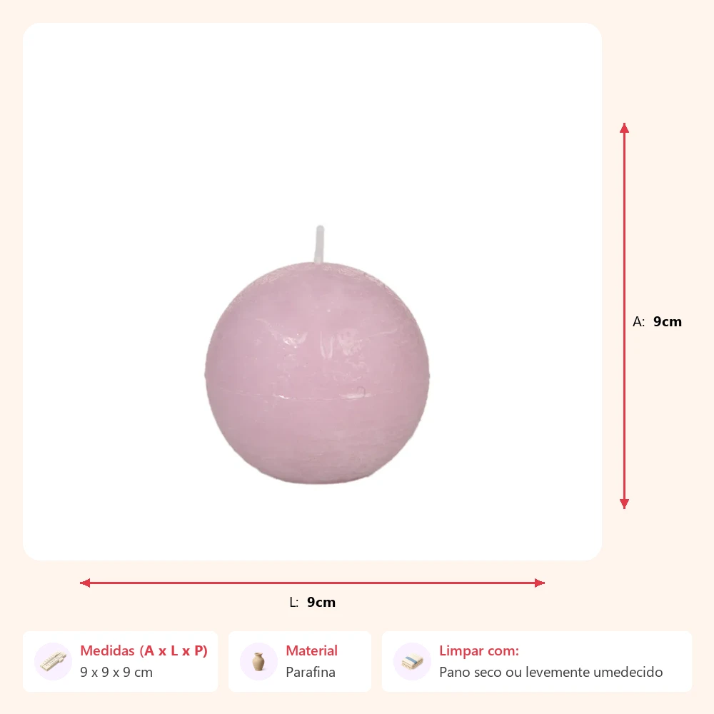 Vela redonda rosa claro - 40h 9x9x9cm - Imagem 2