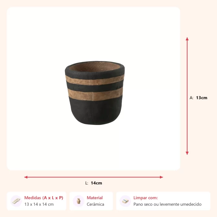 Cachepot kenia preto/marrom 13x14x14cm - Imagem 2
