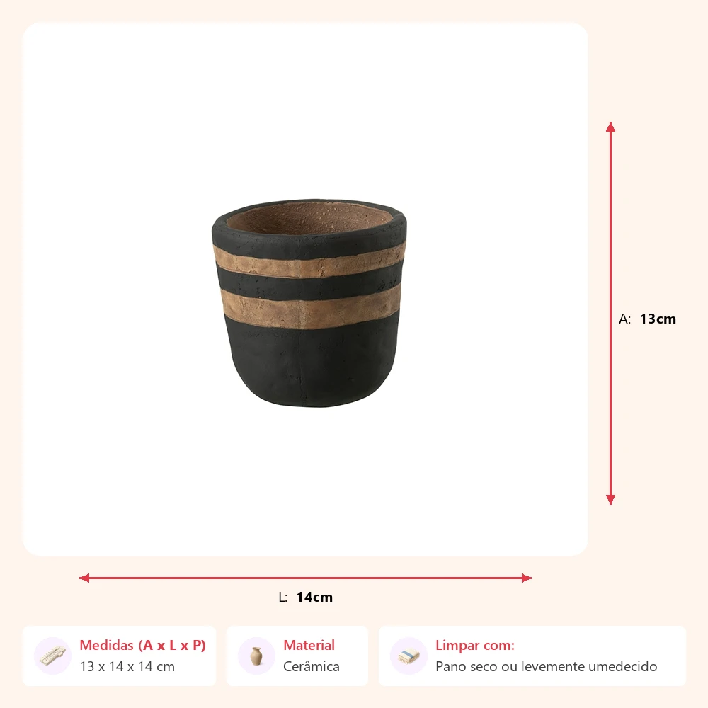Cachepot kenia preto/marrom 13x14x14cm - Imagem 2