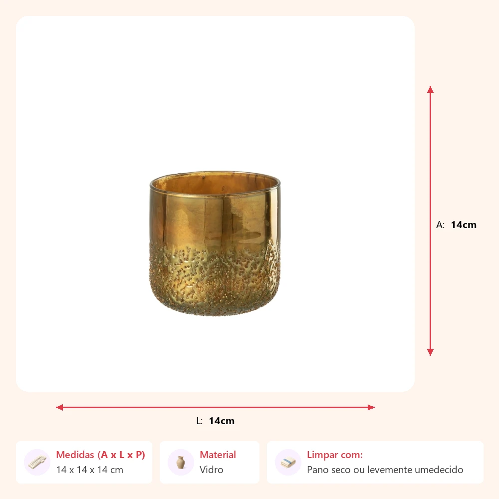 Vaso mirror dourado em vidro 14x14x14cm - Imagem 2