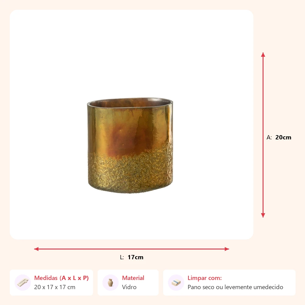 Vaso mirror dourado em vidro 20x17x17cm - Imagem 2