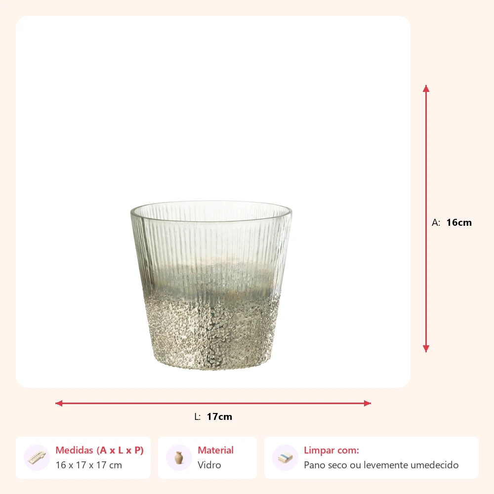 Vaso ribbed prata em vidro 16x17x17cm - Imagem 2