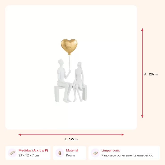 Escultura casal com balão sentado no banco 23x12x7cm - Imagem 2