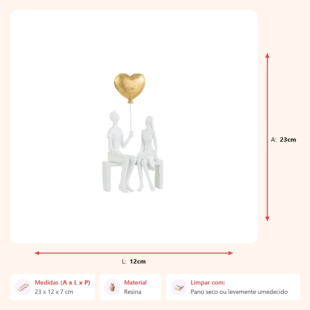 Escultura casal com balão sentado no banco 23x12x7cm - Imagem 2