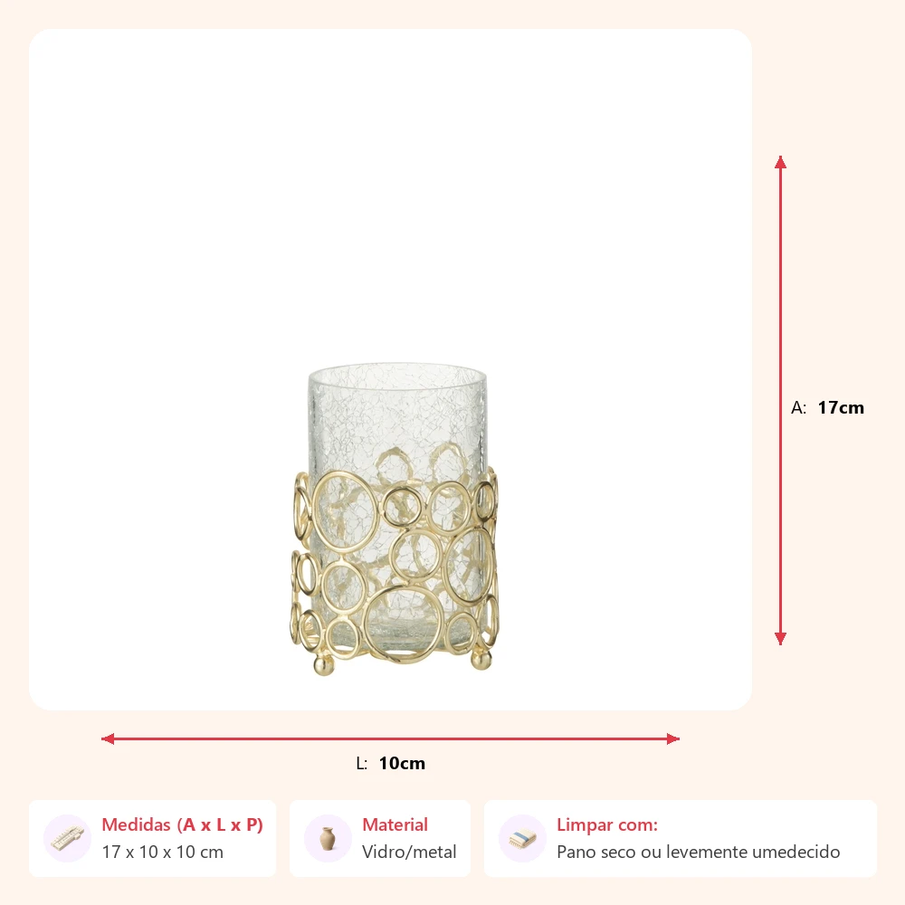 Vaso kyev em vidro com suporte em metal 17x10x10cm - Imagem 2