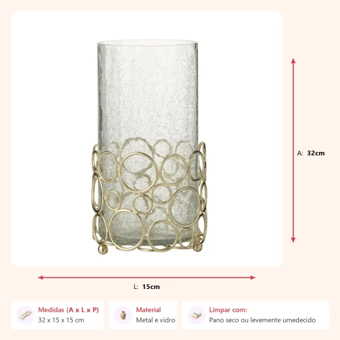 Vaso Kyve em vidro com suporte em metal 32x15x15cm - Imagem 2