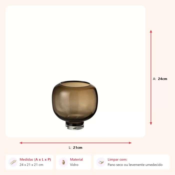 Vaso de vidro marrom escuro 24x21x21cm - Imagem 2