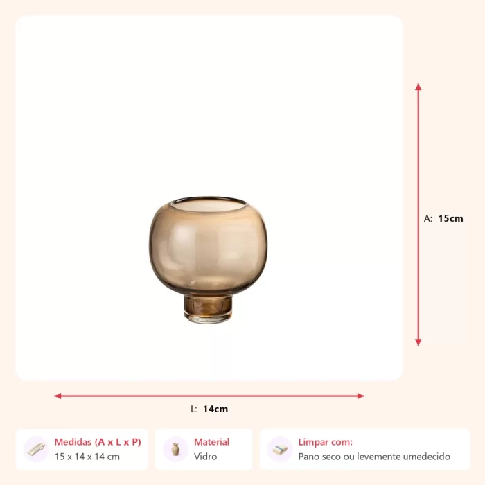 Vaso de vidro marrom claro 15x14x14cm - Imagem 2