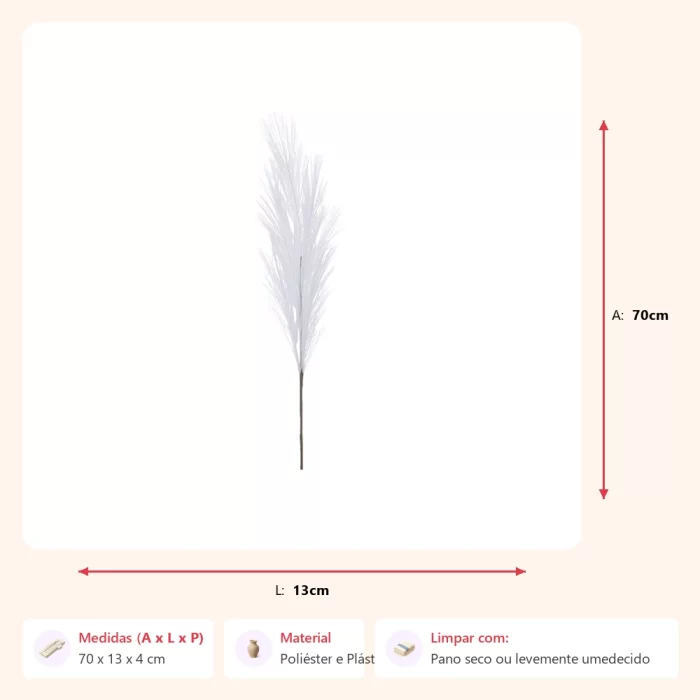 Ramo de folhas pluma branca 70x13x4cm - Imagem 2