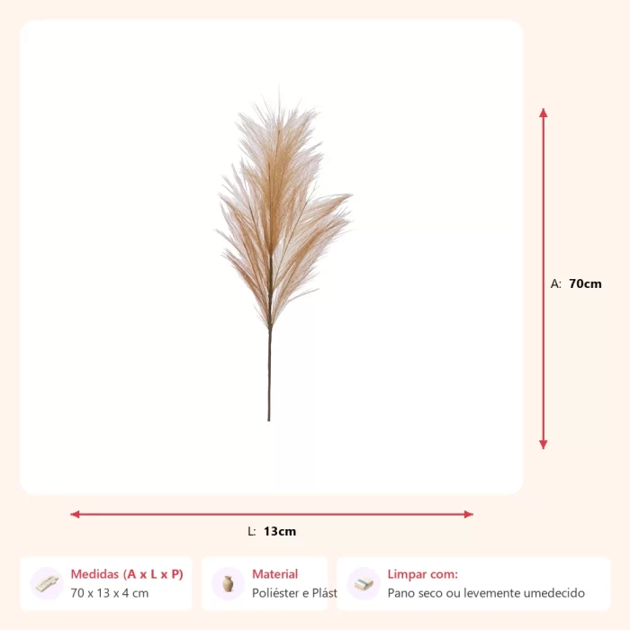 Ramo de folhas pluma marrom 70x13x4cm - Imagem 2