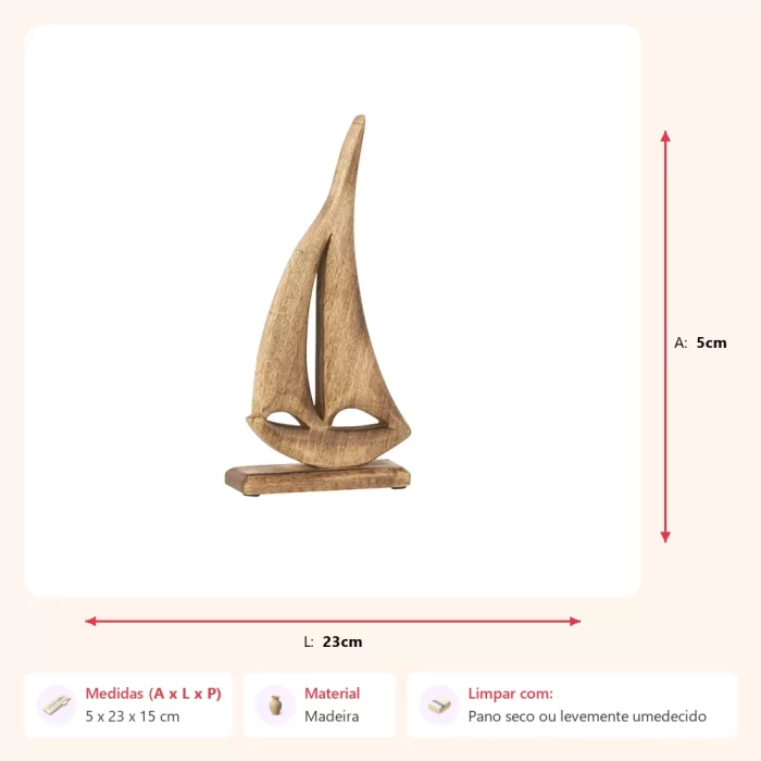 Escultura barco em madeira marrom 5x23x15cm - Imagem 2