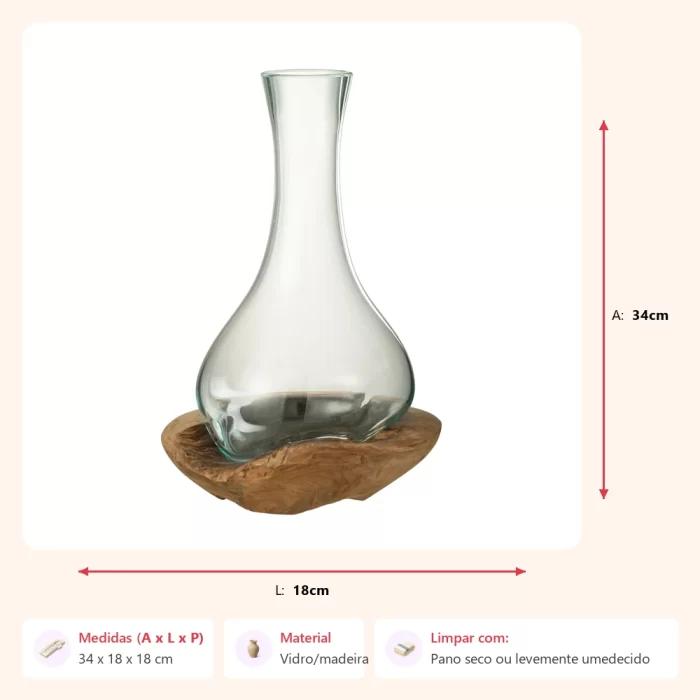 Vaso gamal com base em madeira 34x18x18cm - Imagem 2