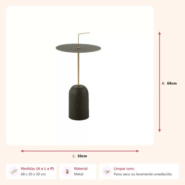 Mesa lateral disco preto/gold 68x30x30cm - Imagem 2