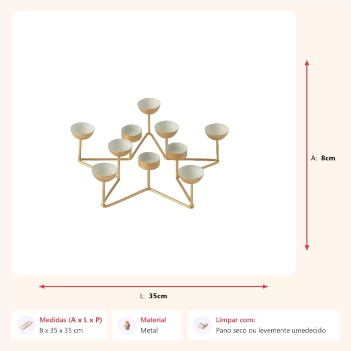 Castical estrela em metal branco/dourado 8x35x35cm - Imagem 2