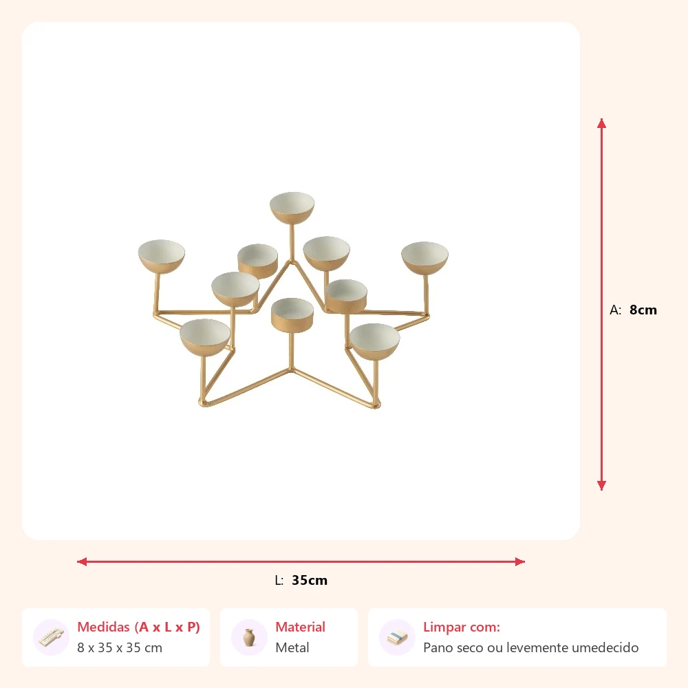 Castical estrela em metal branco/dourado 8x35x35cm - Imagem 2