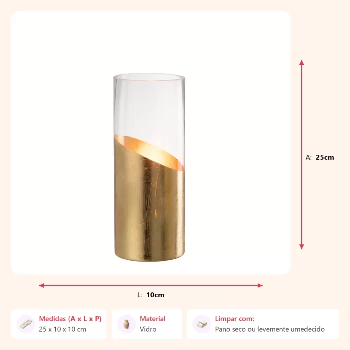 Vaso moa transparente/dourado 25x10x10cm - Imagem 2