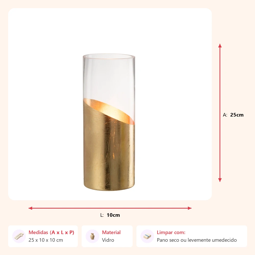 Vaso moa transparente/dourado 25x10x10cm - Imagem 2
