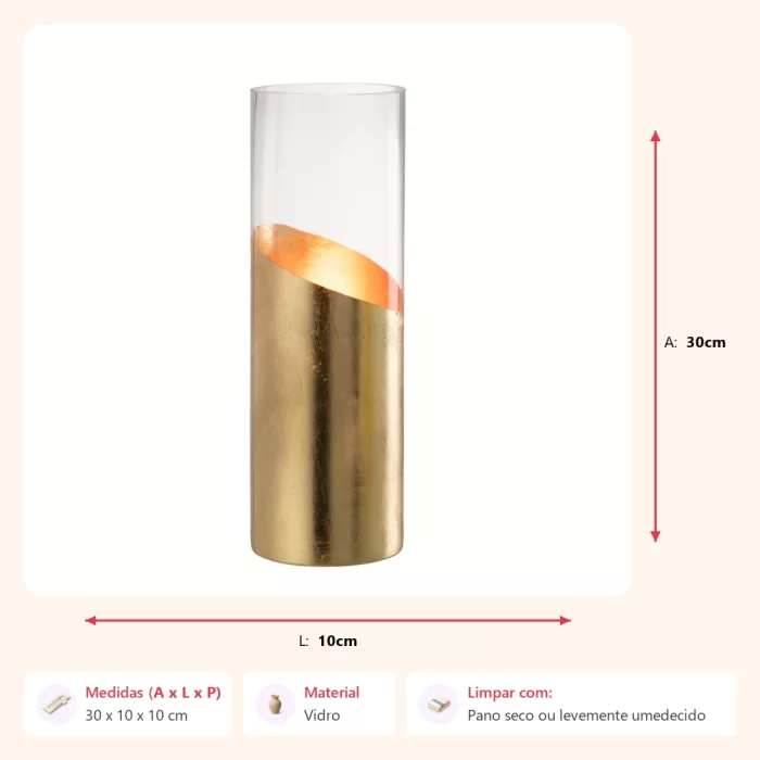 Vaso moa transparente/dourado 30x10x10cm - Imagem 2