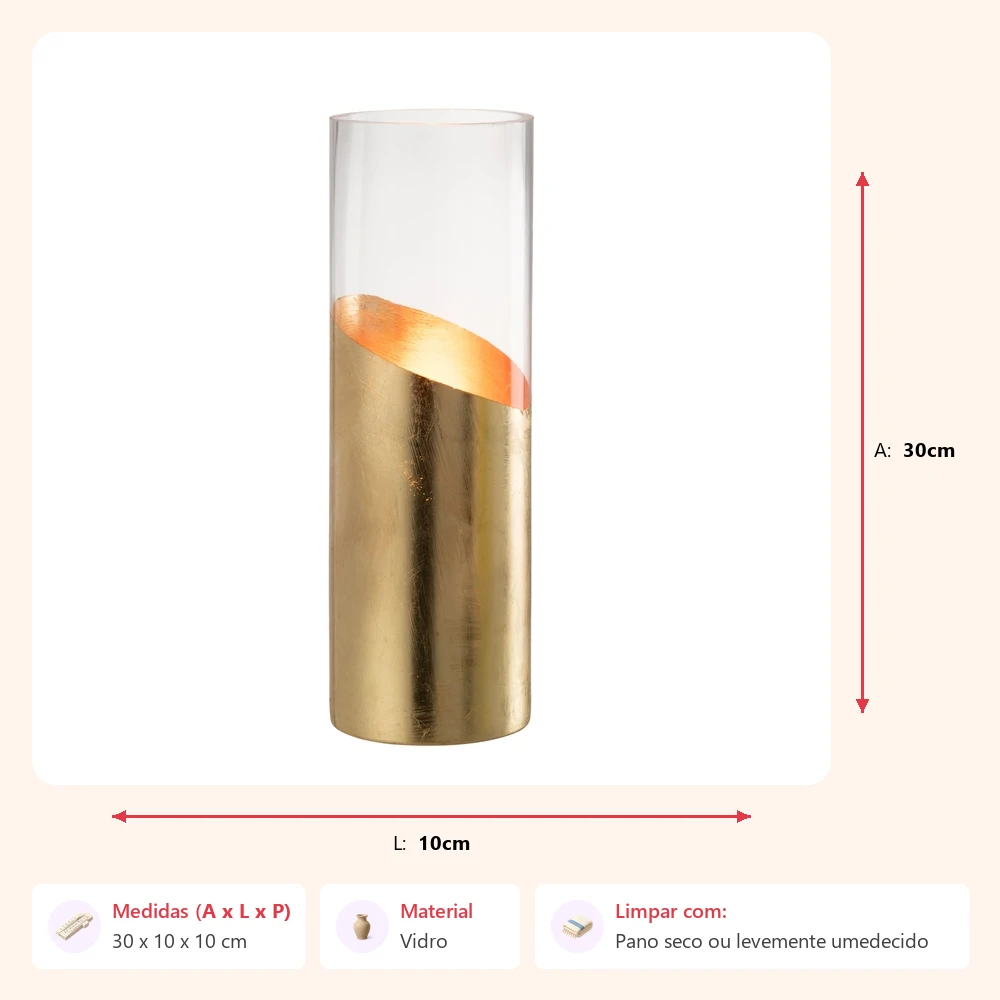 Vaso moa transparente/dourado 30x10x10cm - Imagem 2