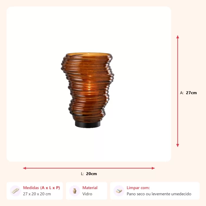 Vaso tornado em vidro marrom 27x20x20cm - Imagem 2