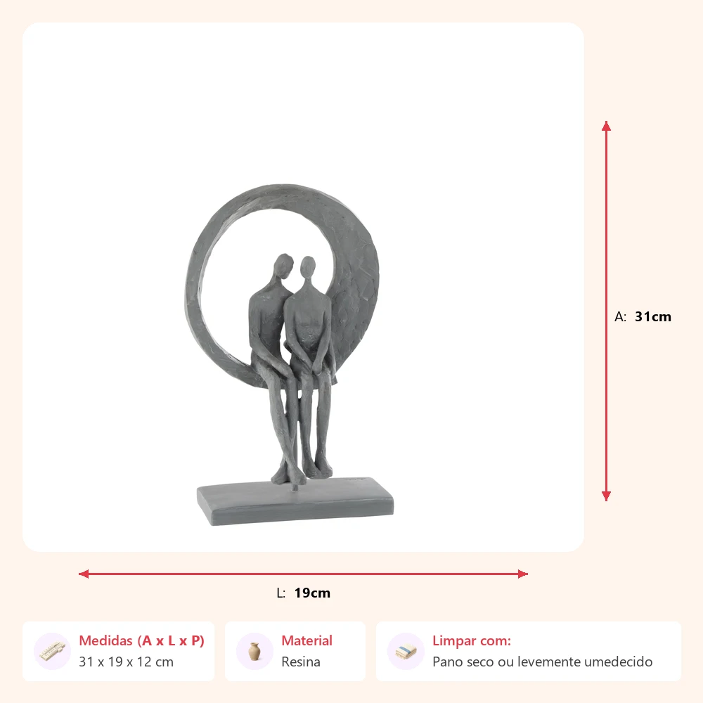 Escultura casal no circulo 31x19x12cm - Imagem 2