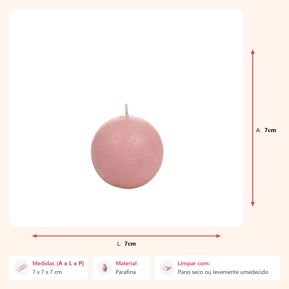 Vela redonda rosa - 16h 7x7x7cm - Imagem 2