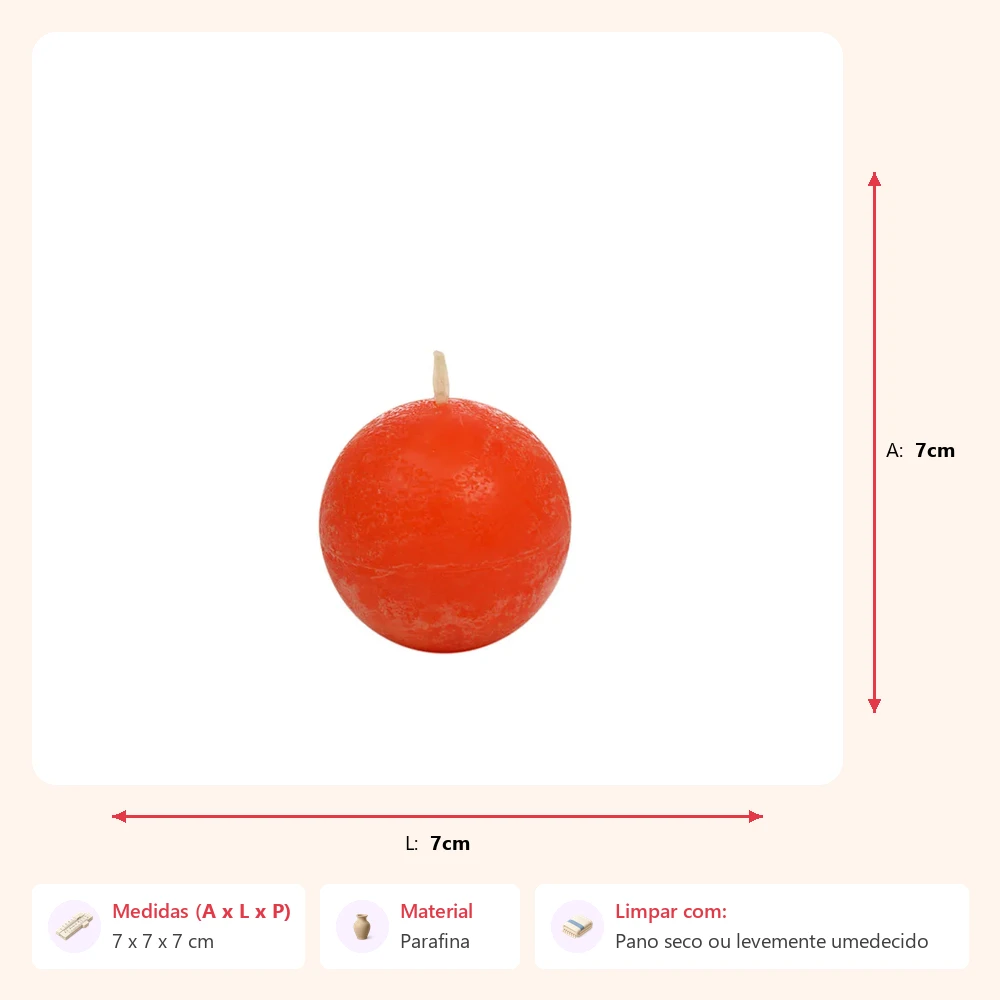 Vela redonda laranja - 16h 7x7x7cm - Imagem 2